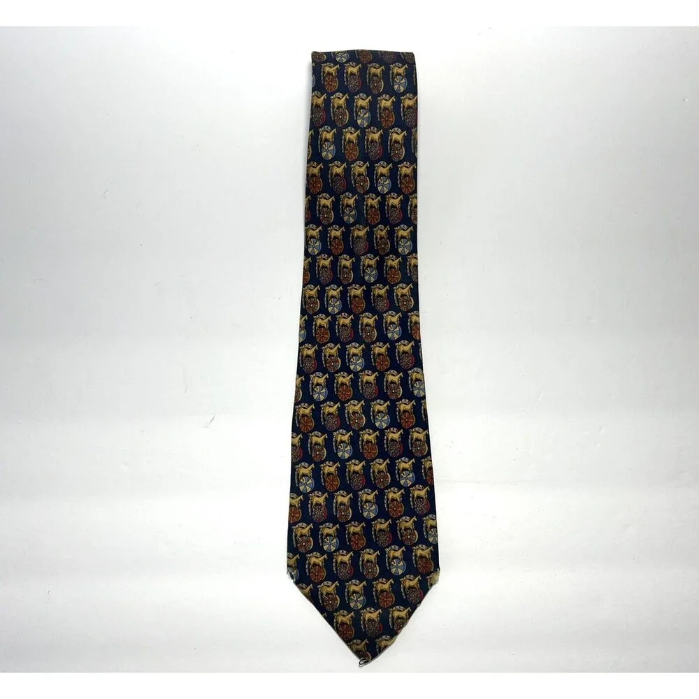 SALVATORE FERRAGAMO BLUE TIE 100% SILK Horse PRINT 60''/3.5''